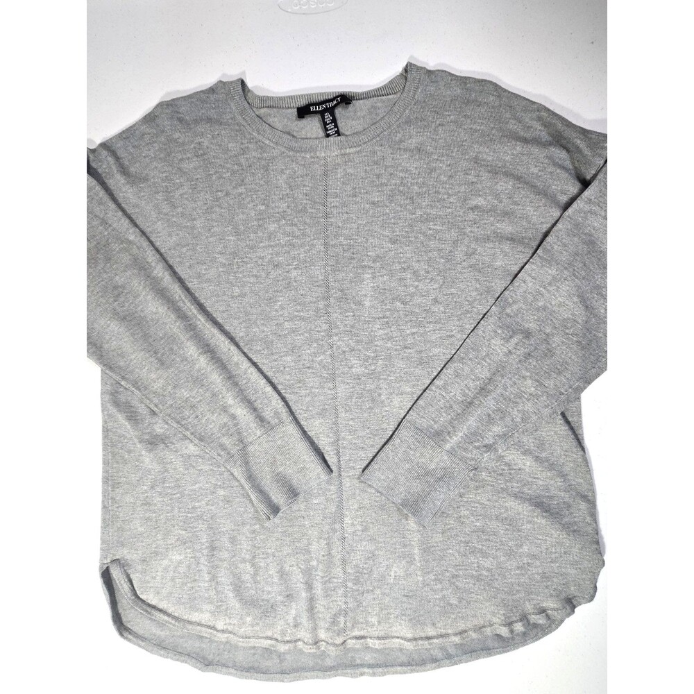 Ellen Tracy Women’s Gray  Knit Crew Neck Long Sleeve Pullover Sweater Large